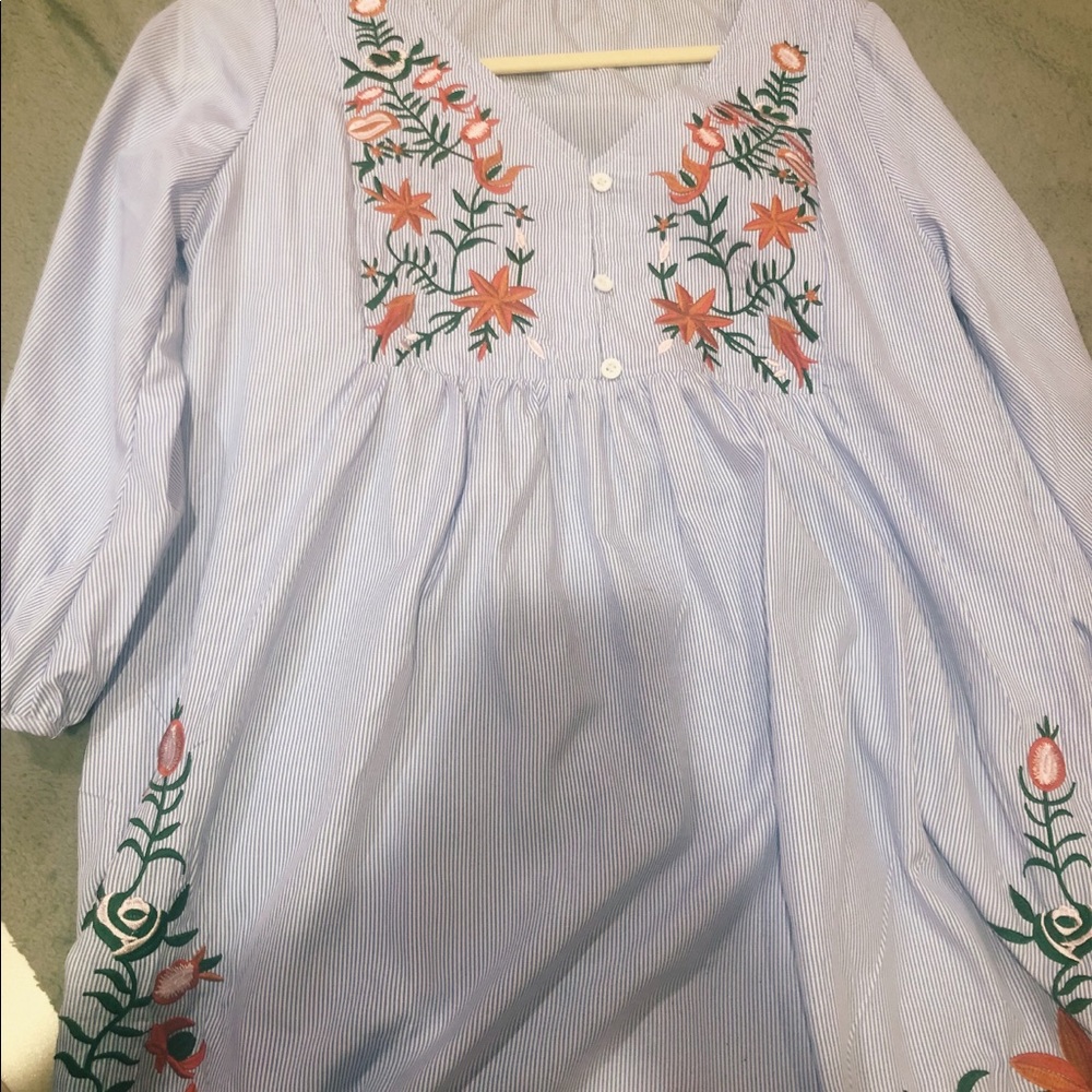 stripes dress with embroidered flowering